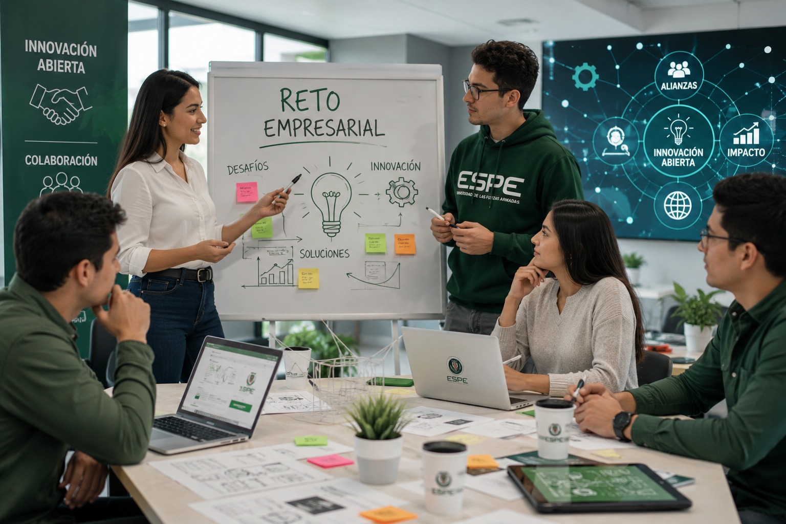 Equipo trabajando en un reto de innovación empresarial